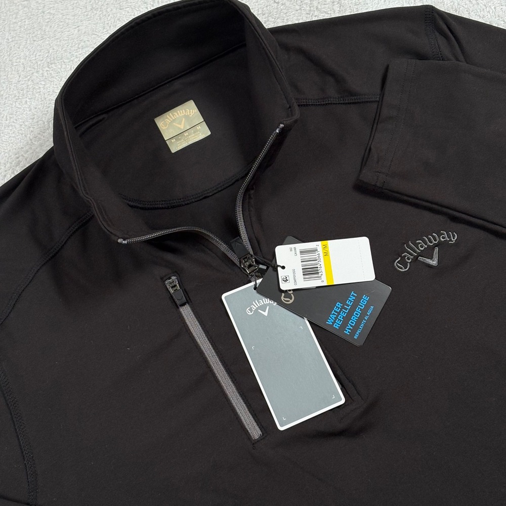 Callaway Mens 1/4 Zip Pullover Caviar Black Water Repellent Golf‎ Jacket M NEW